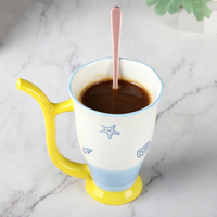 Tasse amusante en céramique peinte à la main avec paille intégrée 520 ml 17,5 oz, mug à boire en porcelaine avec couvercle pour la maison et le bureau