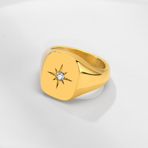 Anillo de Zirconia Cúbica en Forma de Estrella, Anillo Geométrico Simple y Clásico, Impermeable, Joyería para Mujer, Anillos de Acero Inoxidable - Product Image 4