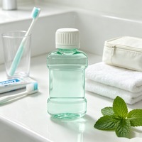 Bouteille carrée en PET transparent vert clair de 50 ml avec bouchon, flacon rectangulaire vide pour emballage de liquide de bain de bouche, cosmétiques et réactifs