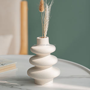 Jarrón decorativo Juego de 2 jarrón con forma de espiral de porcelana blanca Beige florero de cerámica hueco Circular decoración de Adorno - Product Image 2