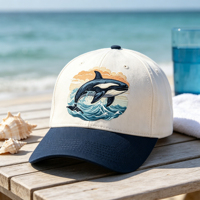 Gorra de Béisbol Personalizada con Bordado, Color Crema y Azul Marino, de Seis Paneles, de Algodón, para Pesca, Cruceros, Recuerdo de la Costa, Unisex para Adultos y Jóvenes