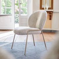 Chaise de Salle à Manger Blanche Moderne, Fauteuil Confortable en Tissu Doux Façon Laine d'Agneau, Idéale pour Restaurant