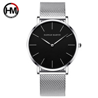 Montre à quartz de luxe personnalisée avec mouvement japonais, ultra-mince, bracelet en maille milanaise en acier inoxydable, étanche, vente en gros