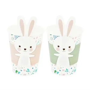 Easter Rabbit Decorations Sets Festival Theme Party Holiday Tableware Supplies 9Oz Bunny Pattern Paper Cups For Table