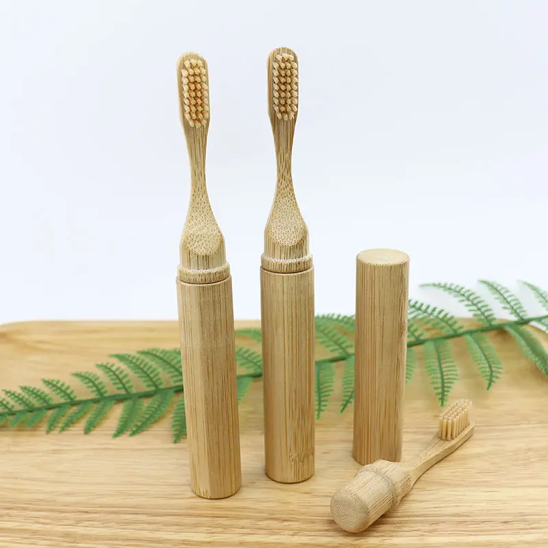 Biologisch abbaubare Reise zahnbürste Austauschbarer Kopf Bambus Bambus Zahnbürste Fall Schlauch halter Bambus Zahnbürste mit Logo