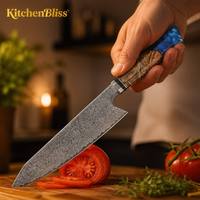 Couteau de cuisine KitchenBliss à manche octogonal en bois, acier Damas 67 couches, VG10, couteau japonais Kiritsuke pour chef cuisinier