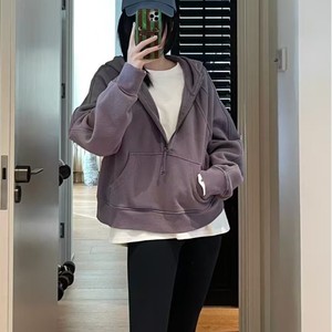 <span class=keywords><strong>Pull</strong></span> doublé Lulu <span class=keywords><strong>Original</strong></span> Label à col montant et demi-fermeture éclair, en polaire ample, pour le yoga, veste de sport brodée décontractée pour <span class=keywords><strong>femme</strong></span> - Product Image 3