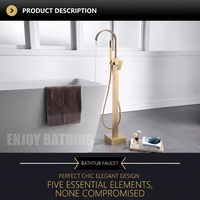 Robinet de douche sur pied en laiton brossé doré, nouveau design chinois, mitigeur de baignoire autoportant