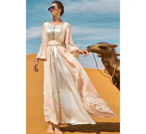 Desert Rose Heavy Industry ricamo 2 pezzi di stoffa interna con abito arabo set Cardigan medio oriente aperto abito Abaya