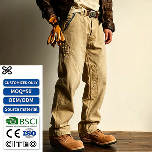 Wholesale Price Men High Vintage Washed Straight Cargo <strong>Pants</strong> Contrast <strong>Patch</strong> Pockets Eco-Friendly Breathable 100% Cotton <strong>Work</strong> - Product Image 1