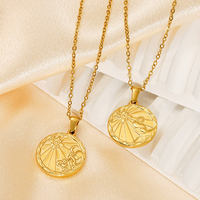Lincy rétro Tarot 12 signe du zodiaque pendentif collier en acier inoxydable plaqué or Unique soleil 20mm pièce collier à breloques pour les filles