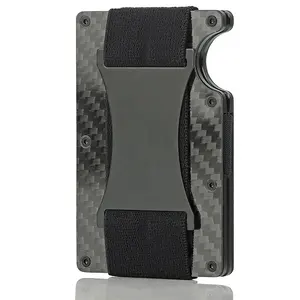 Billetera de Metal y fibra de carbono con bloqueo RFID para hombre, tarjetero minimalista Delgado, billetera de aluminio con banda elástica