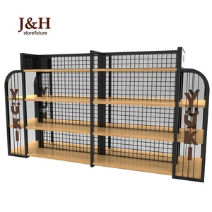 Negozio di vendita al dettaglio Della Maglia del Metallo di Legno di Visualizzazione Scaffale del Supermercato Ripiani In Legno <span class=keywords><strong>Gondola</strong></span> - Product Image 2