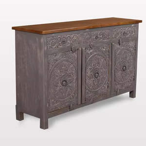 Premium Traditional Solid Mango Wood <b>Sideboard</b> Dark Brown Hand Carved 4 Door 4 Drawer Storage for Living Room Bedroom Hotel - Product Image 3