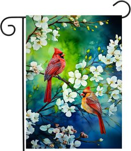 Bandera de Jardín de Primavera/Verano con Pájaros Cardenales, 12x18 Pulgadas, Doble Cara, Decorativa para Exteriores, Bandera de Bienvenida para Patio con Flores de Dogwood - Product Image 1