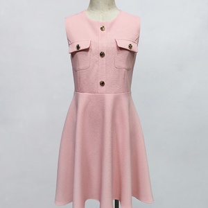 Custom OEM/ODM French Temperament High Feeling Sleeveless Vest Natural Waist Knitted Bodycon Polyester Midi <b>Dresses</b> - Product Image 3