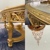 Table basse de salon de luxe Rococo en nacre irisée sculptée en filigrane doré et laqué