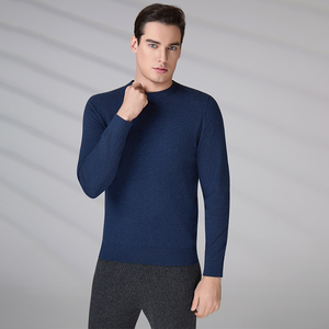 Wholesale Casual Navy <b>Pullover</b> Knitwear Custom Embroidery Logo Autumn Men's Long Sleeve Knitted Sweater - Product Image 4