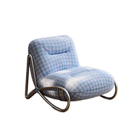Fauteuil de salon moderne en métal JP, design nordique, motif à carreaux bleus, canapé de détente pour hôtel, villa