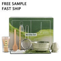 Bol à matcha en céramique avec logo personnalisé, kit de thé matcha, fouet à thé, outils de mélange pour matcha, ensemble de 8 pièces, ensemble d'outils pour matcha