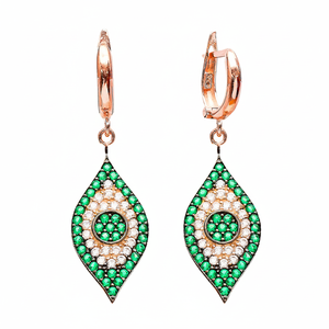 Ojo diseño turco Esmeralda CZ piedra pendientes colgantes suerte encanto turco venta al por mayor 925 joyería de plata esterlina - Product Image 2