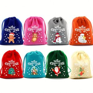 Sac cadeau recyclable en velours rouge avec cordon de serrage, idéal pour les fruits, les bonbons de mariage, les cadeaux de Noël pour enfants, avec fonction de marquage. - Product Image 2