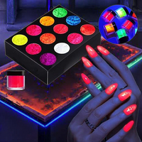 Nouvel ensemble de 12 boîtes de poudre fluorescente néon pour ongles, jaune vert, paillettes chromées, décorations qui brillent dans le noir, nail art, LOGO personnalisé