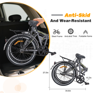 Bicicleta Plegable de 24 Pulgadas para Adultos, Cuadro de Acero, Frenos V Dobles, 220 Libras, con <span class=keywords><strong>Guardabarros</strong></span>, Bicicleta Urbana Compacta y Portátil, en Existencia en EE. UU. - Product Image 2
