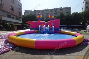 Parque acuático inflable <span class=keywords><strong>Fiesta</strong></span> Rosa colorido con dos piscinas grandes y tobogán para disfrute familiar - Product Image 3