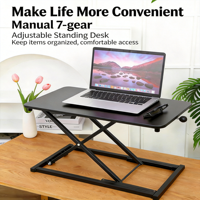 Convertisseur de bureau assis-debout moderne en métal à hauteur réglable - Rehausseur de bureau manuel 7 vitesses pour ordinateur portable, moniteur et tablette