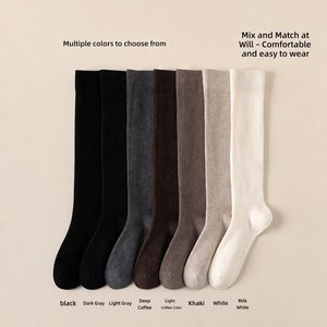 Chaussettes extra-longues pour femmes, hiver, double tricot, chaudes et sans coutures, couleur terre, hauteur genou, douces et longues - Product Image 3