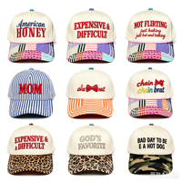 Casquette de baseball en coton pour femme, motif rayé, patchwork imprimé, bord personnalisé, broderie 3D en relief multicolore, avec message