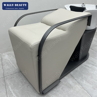 Poltrona Moderna per Lavaggio Capelli WallyBeauty con Lavabo in Ceramica, Reclinabile con Braccioli per Saloni Professionali