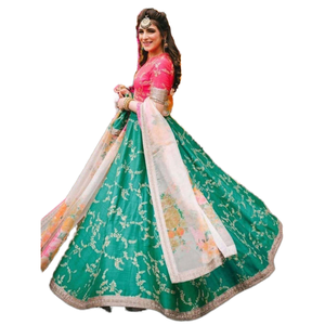 Awesome Teal Green Art Silk Lehenga Choli con bordado Dupatta Conjuntos de mujer - Product Image 1