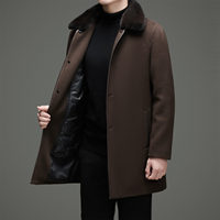 Manteau en cachemire pour homme avec col à revers, garniture en fourrure de vison, doublure en duvet amovible, style business décontracté, en laine, pour l'hiver