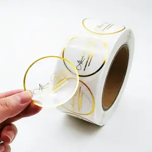 Etiquetas Adhesivas de Papel con Estampado en Caliente con Lámina Dorada, Etiquetas de Vinilo Transparente Personalizadas, Etiquetas Adhesivas Transparentes Impermeables con Logotipo - Product Image 1