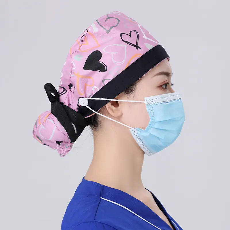 Chapeau brodé en satin de couleur unie de meilleure qualité pour les vétérinaires à cheveux longs et courts Infirmière Médecin Casquettes de gommage chirurgical avec nœud papillon