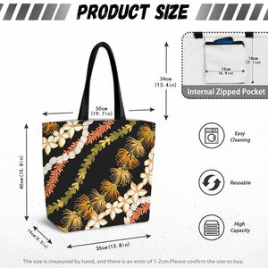 プルメリア ピカケ レイ ハワイアン キャンバス ショッピングバッグ 大容量 再利用可能 昇華転写 カスタムプリント トートバッグ - Product Image 5