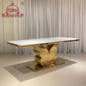 Muebles FUMAI, Mesa Moderna para Hotel con Tapa de MDF, Base de Metal Dorado, Diseño Contemporáneo para Bodas y Eventos - Product Image 4
