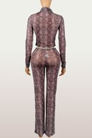 Nouvel ensemble 2 pièces pour femme : Blouse à fermeture éclair imprimé serpent et pantalon large, tenue d'automne avec crop top à manches longues