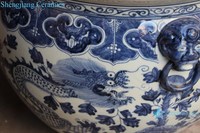 Grand pot en céramique RZSC13-C bleu et blanc avec motif de dragon et de phénix