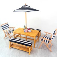 Table de pique-nique d'extérieur pour enfants avec deux chaises, parasol et tabouret d'appoint pour la maternelle et l'éducation préscolaire