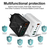 Adaptateur mural de voyage tendance 2026 55W à 6 ports USB-A + USB-C PD3.0 QC3.0 avec protection OTP OVP, chargeur rapide pour écouteurs