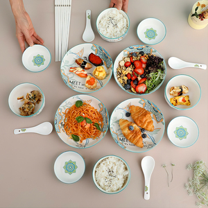 Vente en gros de vaisselle en céramique moderne, ensemble d'assiettes et de bols au design bohème européen, ensemble de vaisselle pour la famille - Product Image 6