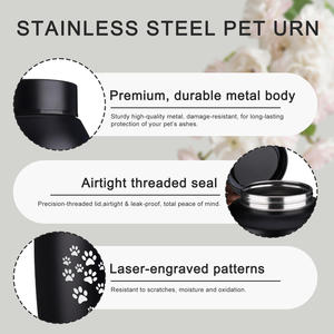 Urna de Cremação para Animais de Estimação em Aço Inoxidável Polido com Padrão de Patas Gravável a Laser, à Prova de Vazamentos, para Cães e Gatos - Product Image 3