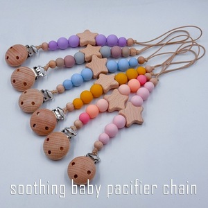 Chaîne de sucette apaisante pour nouveau-né en <span class=keywords><strong>bois</strong></span> de hêtre avec nuage et étoile, silicone de qualité alimentaire, best-seller - Product Image 2