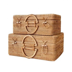 Vintage Handwoven Rattan Suitcase Travel <b>Storage</b> <b>Basket</b> with Handle Retro Picnic Hamper Factory Price - Product Image 6