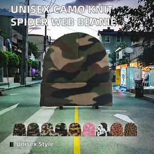 Gorro de punto unisex con estampado digital de camuflaje, nuevo diseño jacquard de telaraña, gorro con dobladillo, muy vendido. - Product Image 2