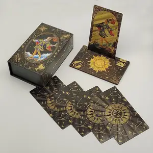 Produsen kustom emas penuh warna 350gsm dicetak kartu Tarot deck kualitas tinggi tepi emas sisi kartu Tarot dengan kotak magnetik