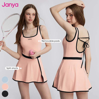 Gaun Tenis Janya Warna Kontras Wanita, Skort Bernapas, Peregangan Empat Arah, Slim Fit, Anti Tembus Pandang, Celana Pendek Cepat Kering, Gaun Olahraga